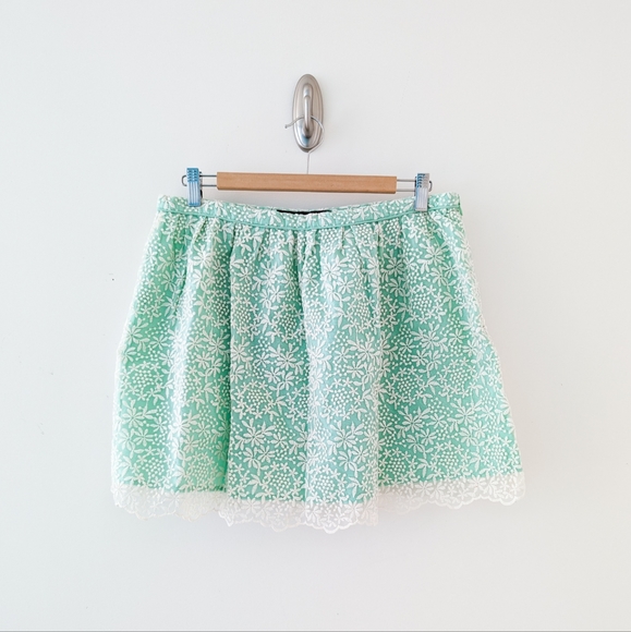 Zara Lace Green Skirt Mint Cream Size Large